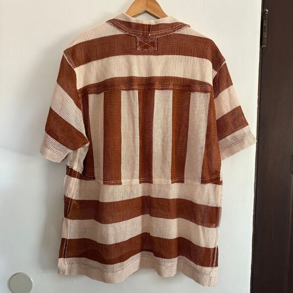 FREE PEOPLE | We The Free Del Mar Open Weave Brown Stripe Cabana Top | Medium - Picture 3 of 9